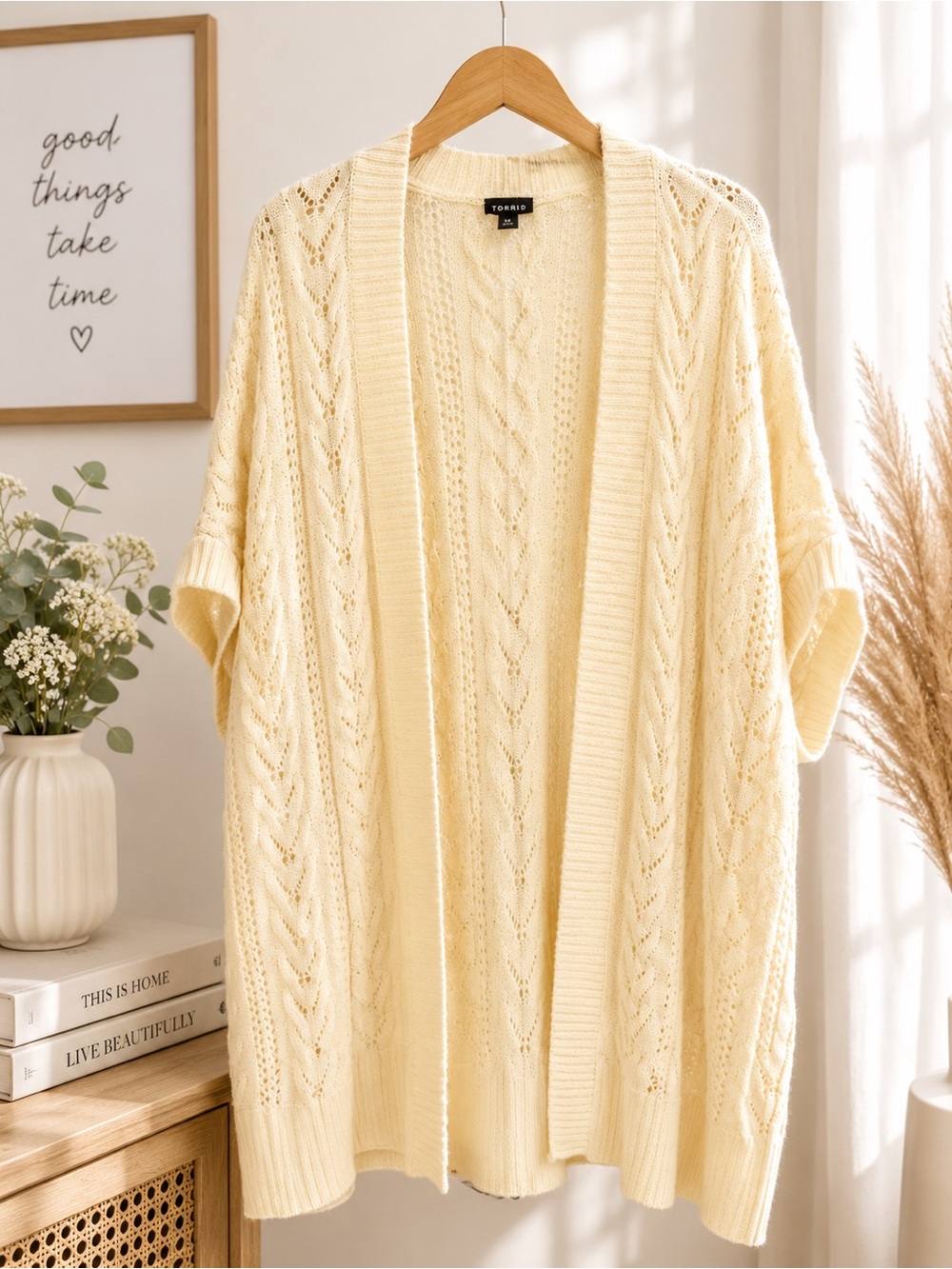 torrid Cream Cable-Knit Open Cardigan